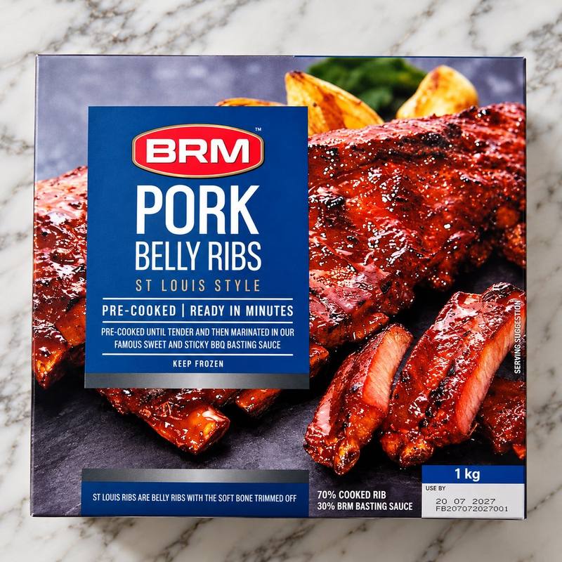 BRM Pork Belly Ribs 1kg Pack, St Louis Style