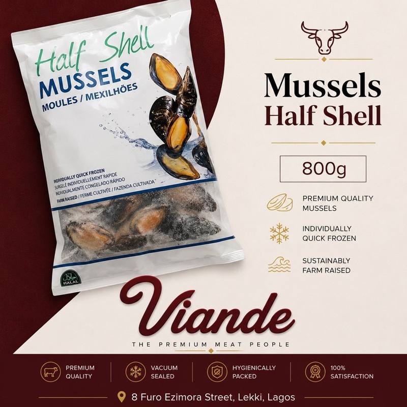 Viande Half Shell Mussels, 800g